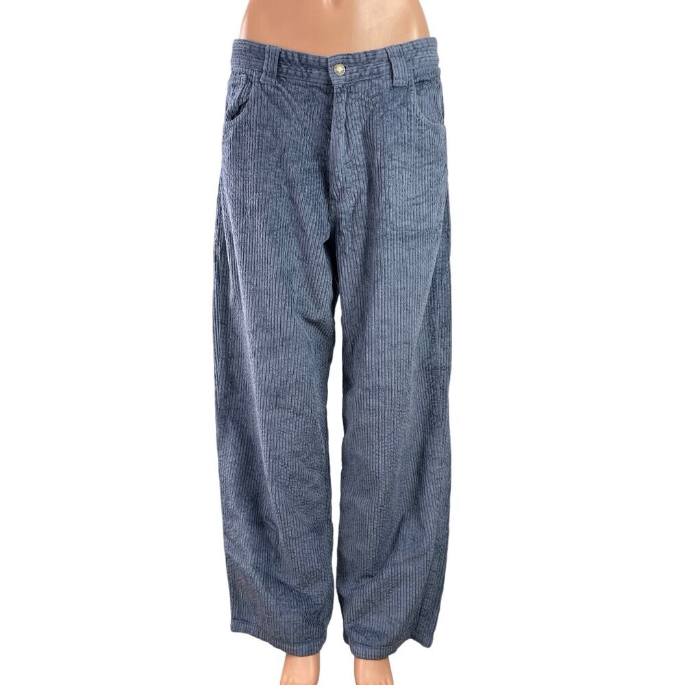 Noah Women's Blue Corduroy Straight Wide Leg High Rise Trousers Pants Size 32